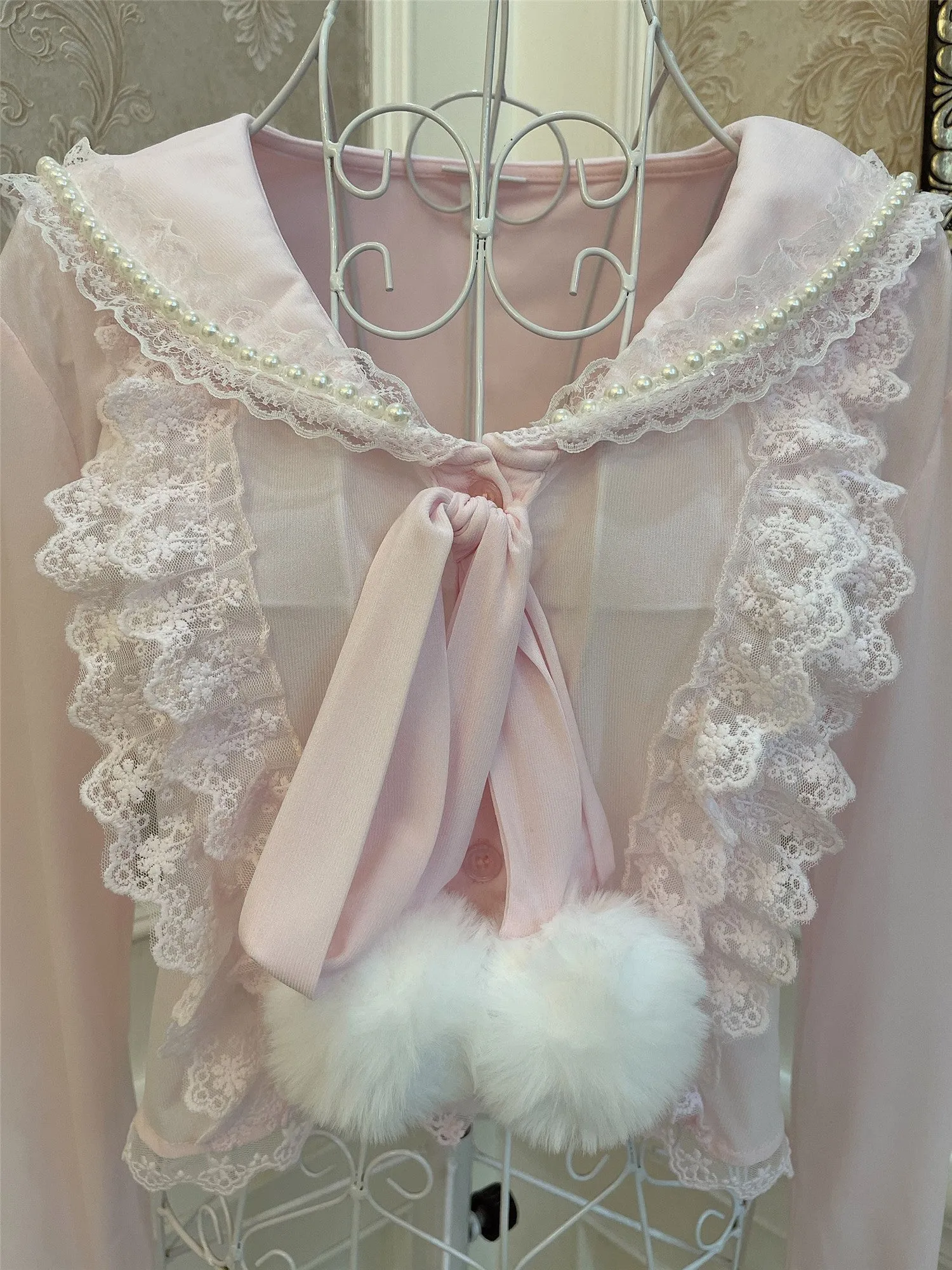 Sweetheart Princess Vintage Coquette Pastel Lace Bow Pink Cardigan Sweater