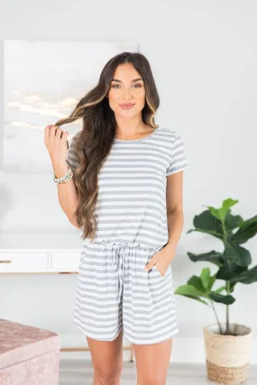 Take All The Time Light Gray Striped Romper