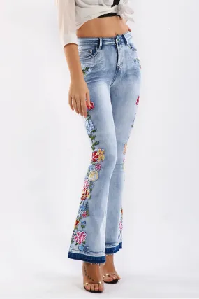 TastyHottie - Embroidery Flared Denim Pants