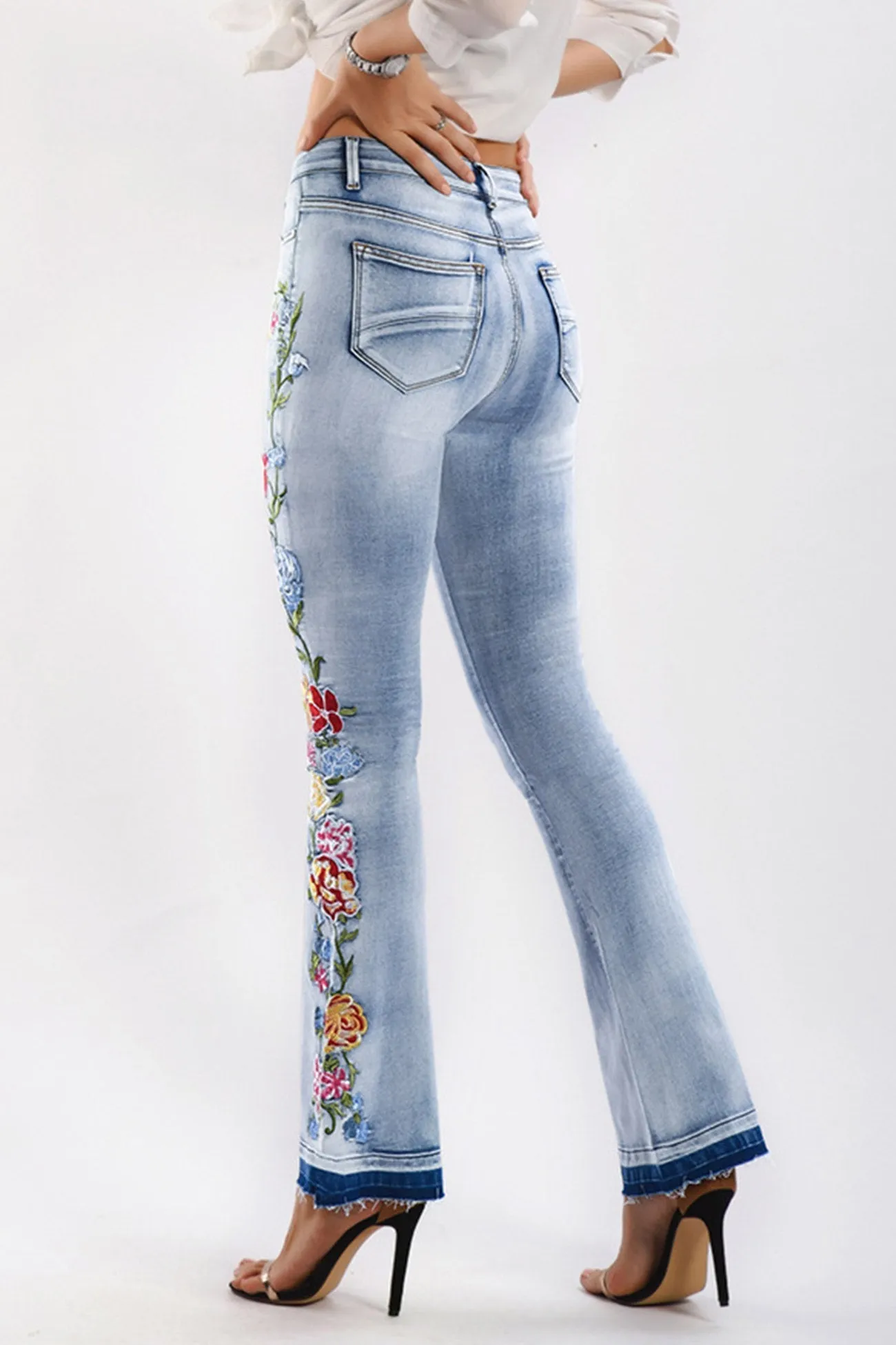 TastyHottie - Embroidery Flared Denim Pants