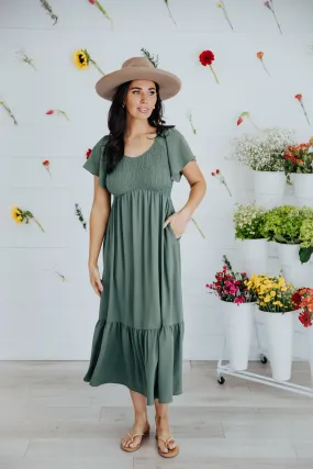 The Kendall Maxi Dress in Smoke Green