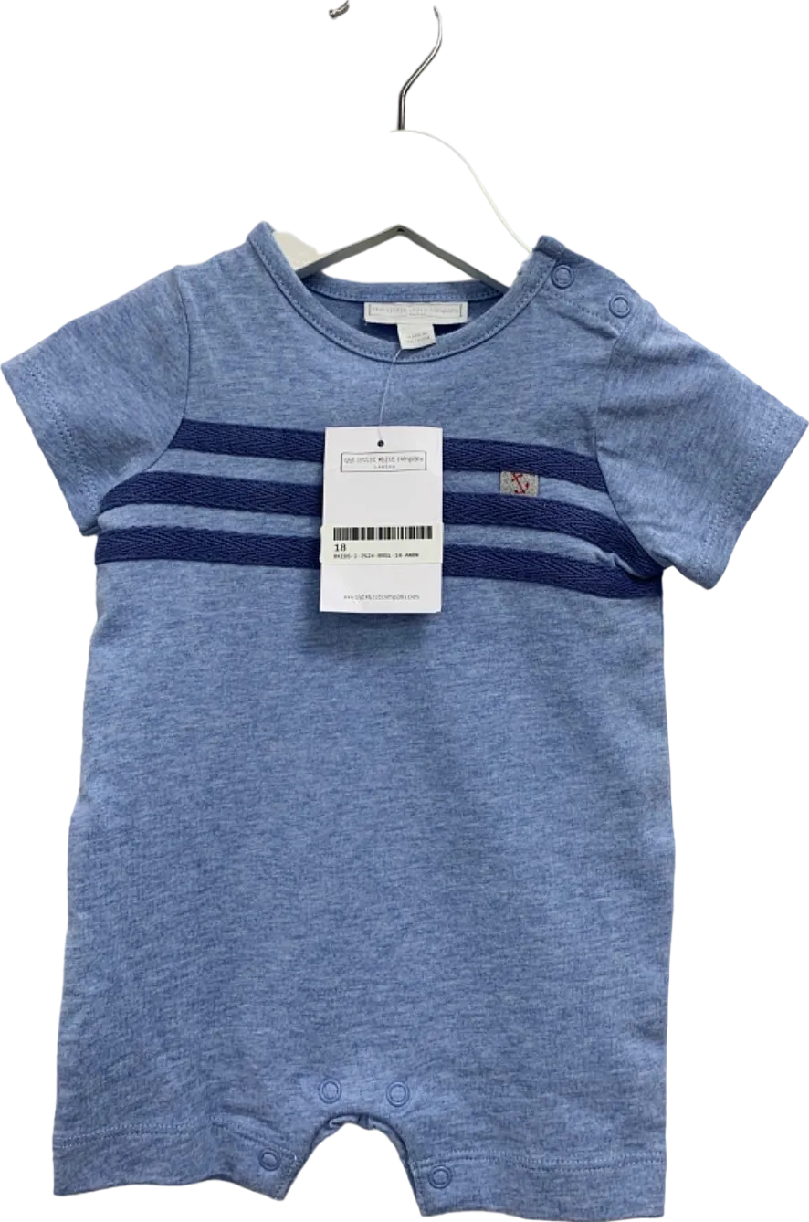 The Little White Company Blue Stripe Detail Romper 3-6 Months