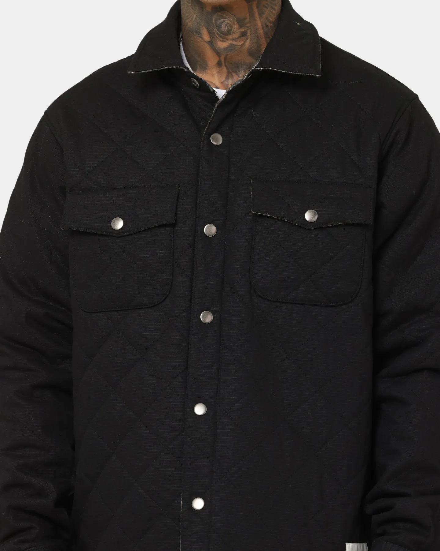 The New Establishment Reversible Quilted Over Shirt Navy Check