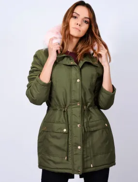 Thorn Parka Coat with Detachable Fur Lined Hood in Amazon Khaki - Tokyo Laundry