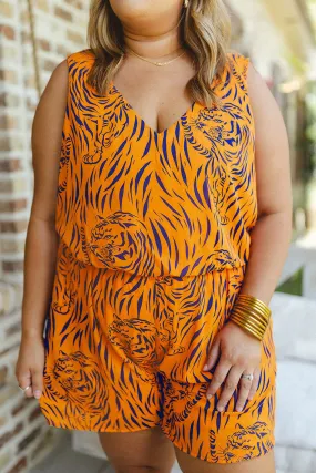 Tiger Sleeveless V-Neck Romper Plus Size