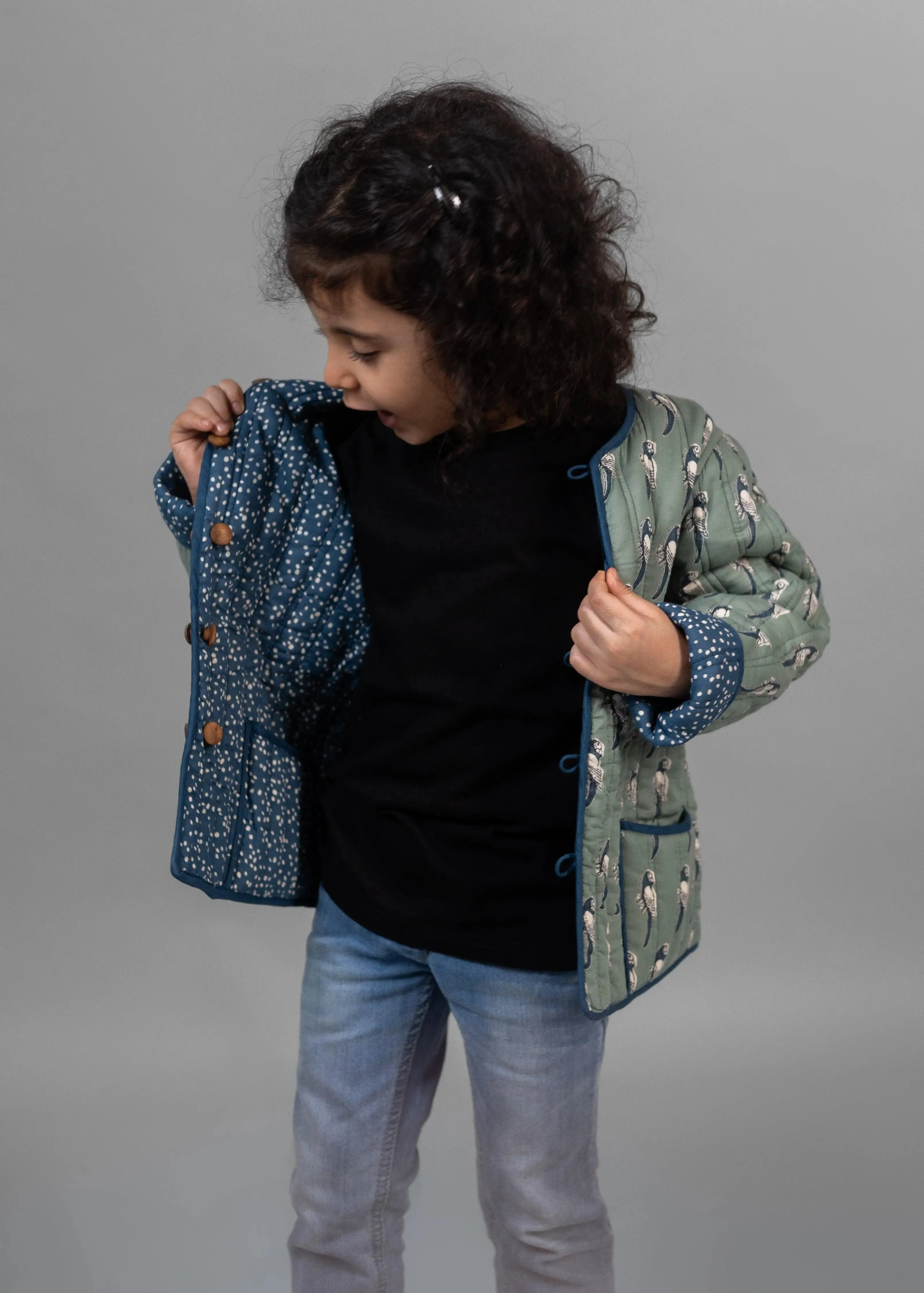 Tota/Snow Sage & Blue 100% Cotton Reversible Coat Unisex (1-12 Years)