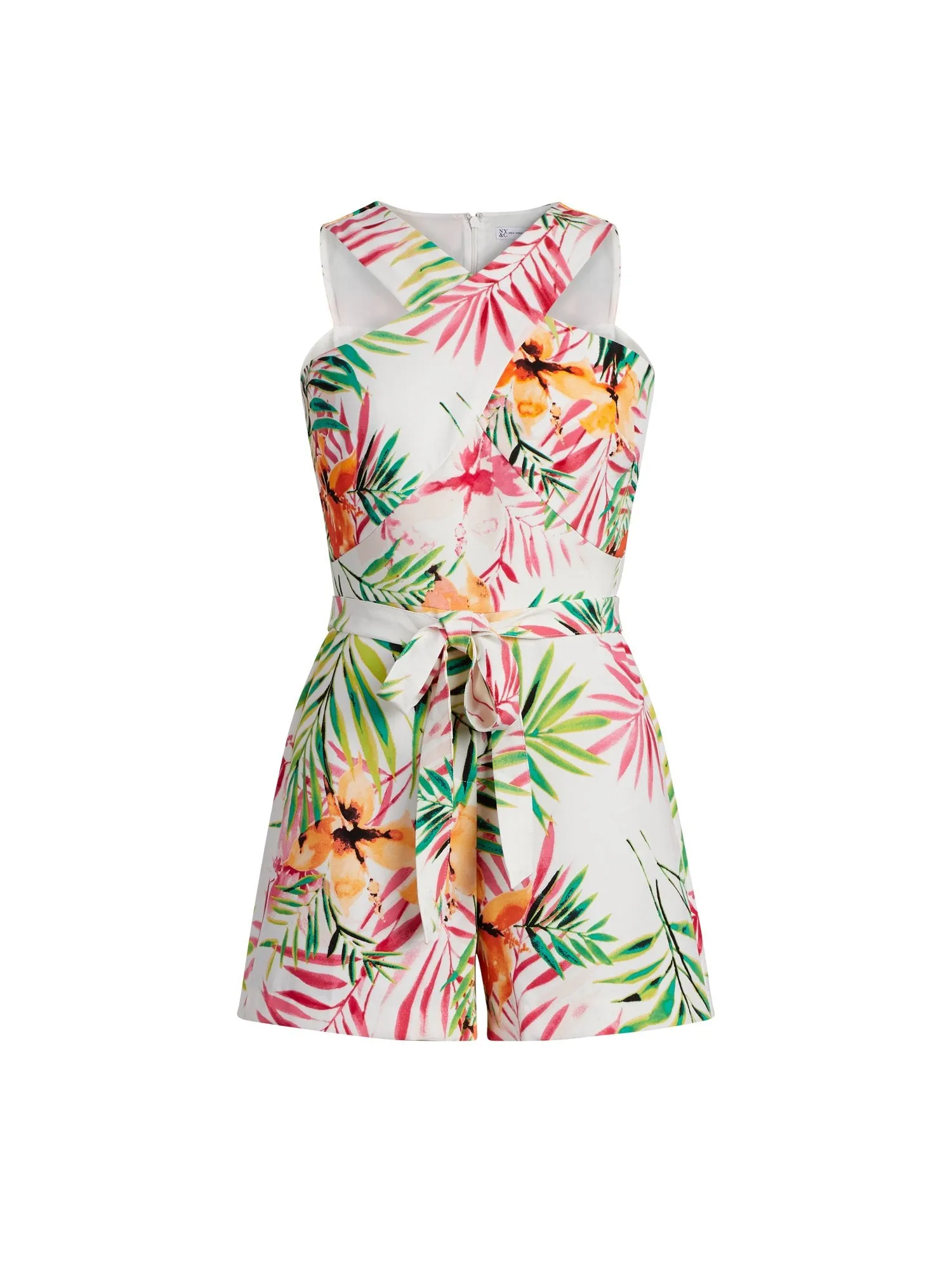 Tropical-Print Cross Front Romper