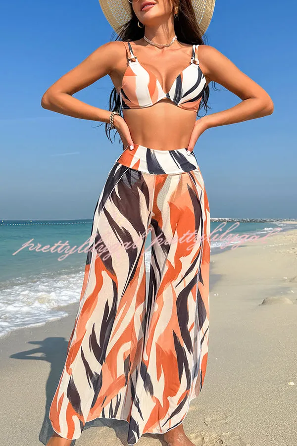 Unique Printed Loose High Waist Split Beach Pants