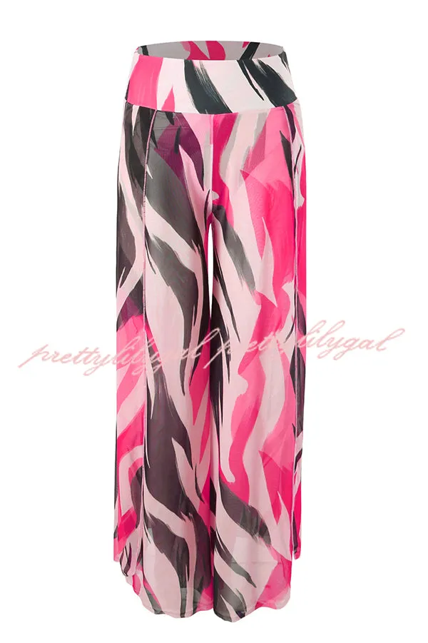 Unique Printed Loose High Waist Split Beach Pants