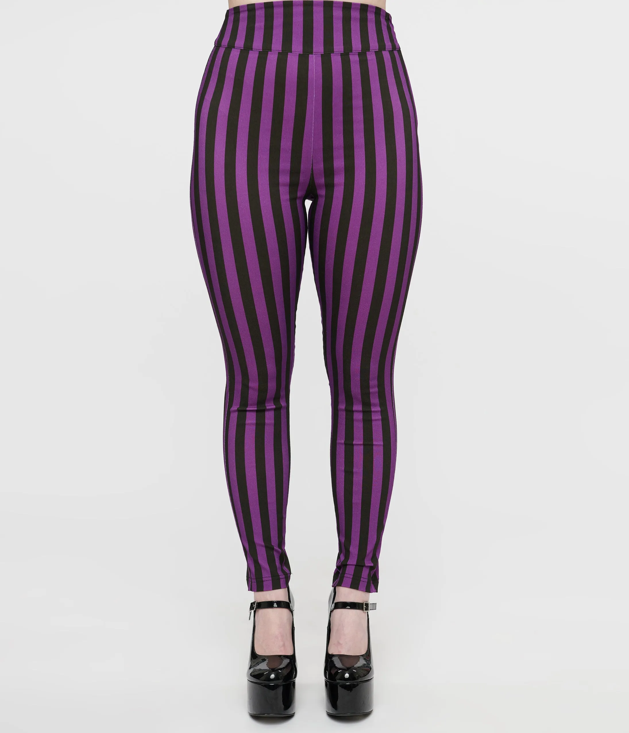 Unique Vintage 1960s Black & Purple Stripe High Waist Cigarette Pants