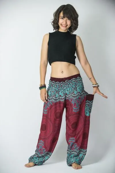 Unisex Geometric Mandalas Harem Pants in Red