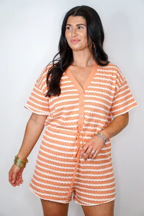 Vacation Dreams Salmon Knit Romper