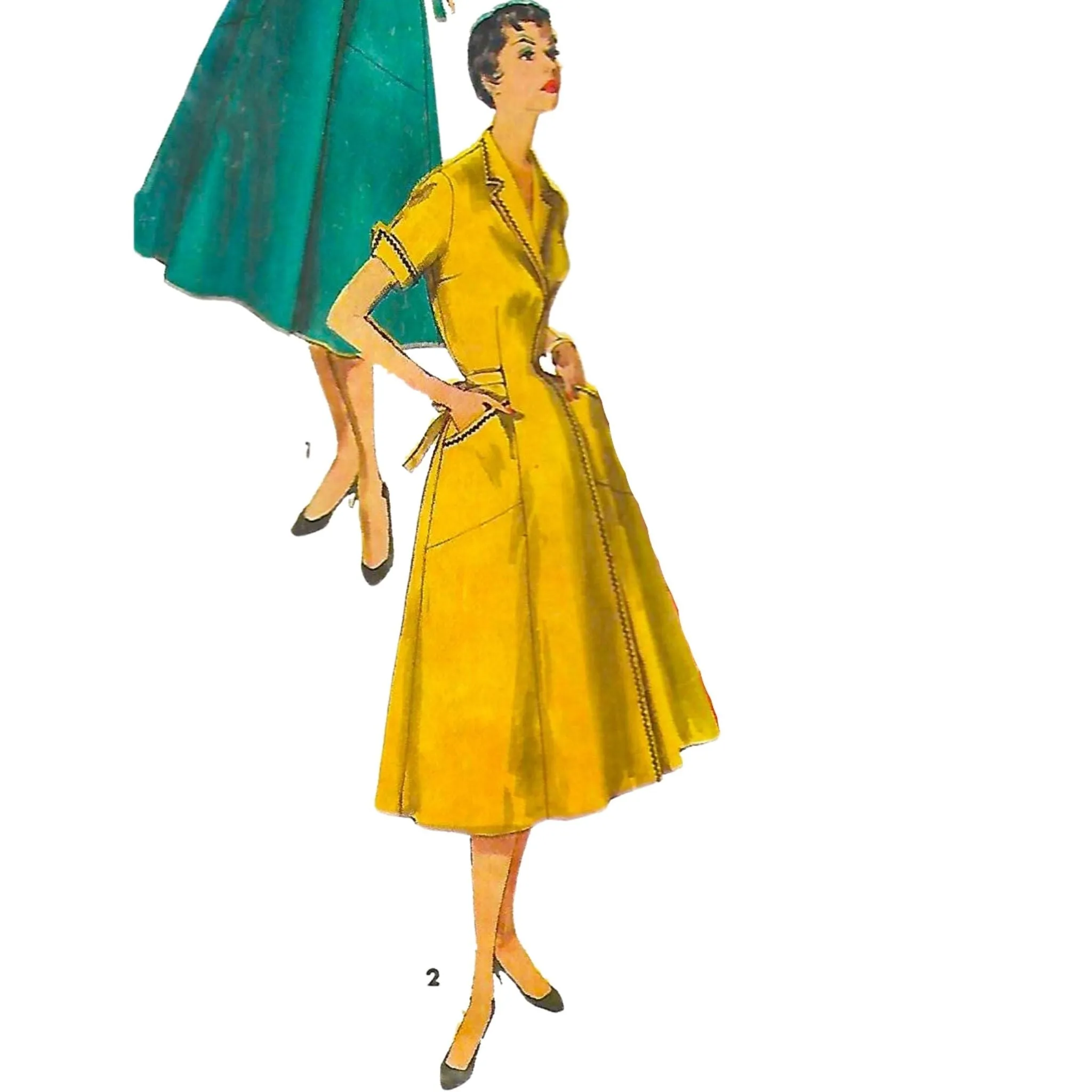 Vintage 1950s Pattern – Wrap-Around Tie Dress, Handy Pockets - Bust 36" (91.4cm)