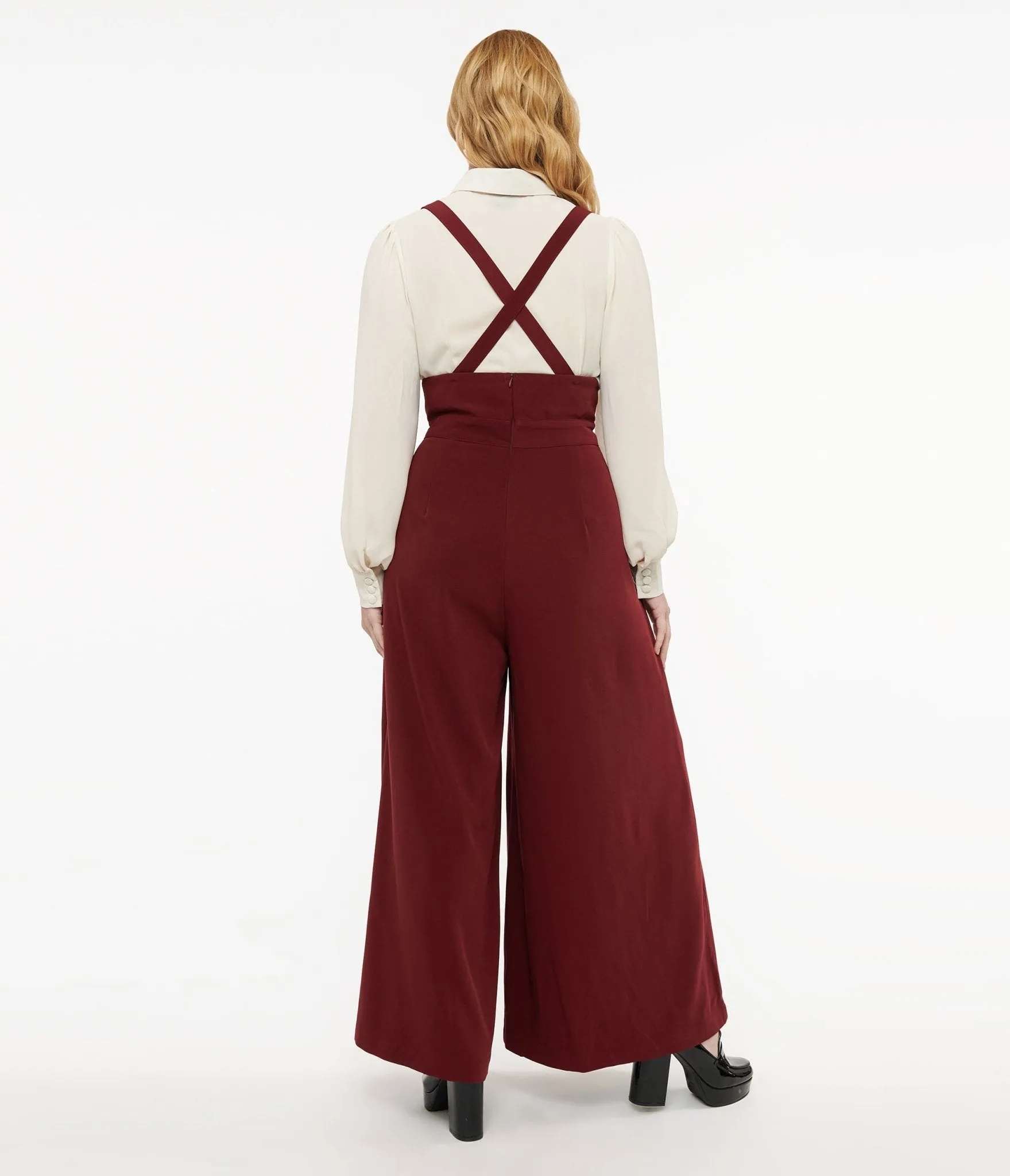 Voodoo Vixen 1950s Burgundy High Waist Suspender Pants