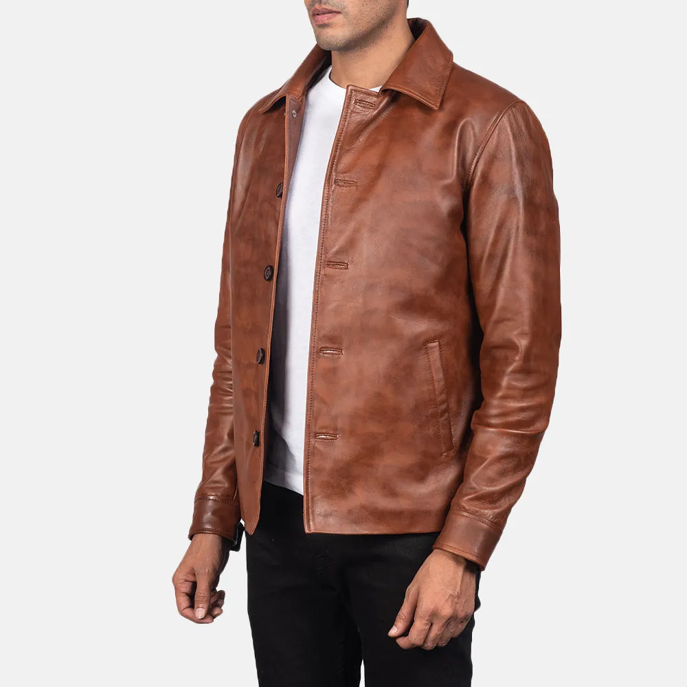 Waffle Brown Leather Jacket