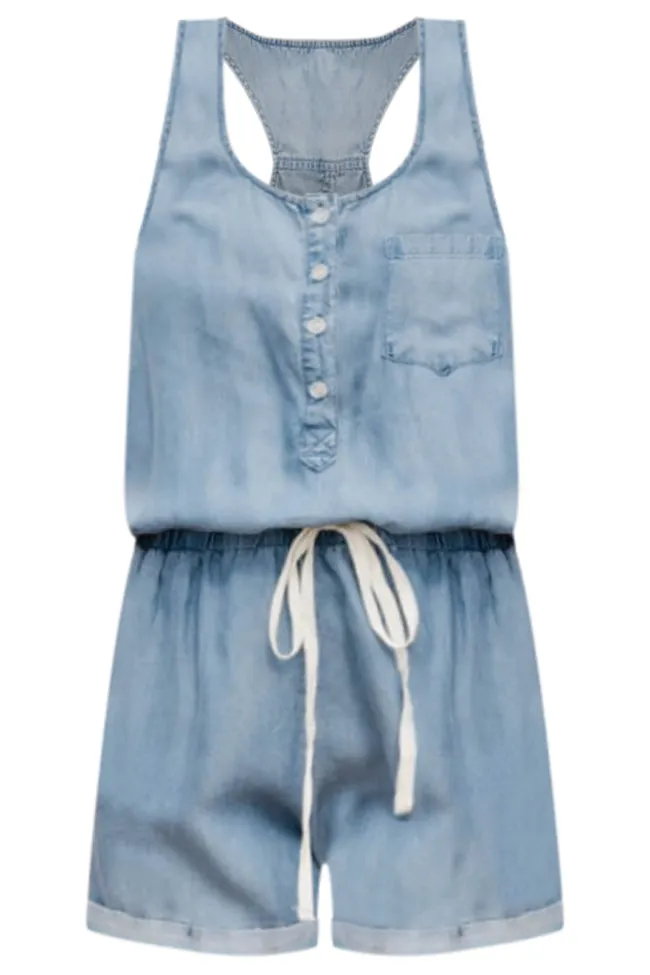 Walking Away Navy Chambray Romper FINAL SALE