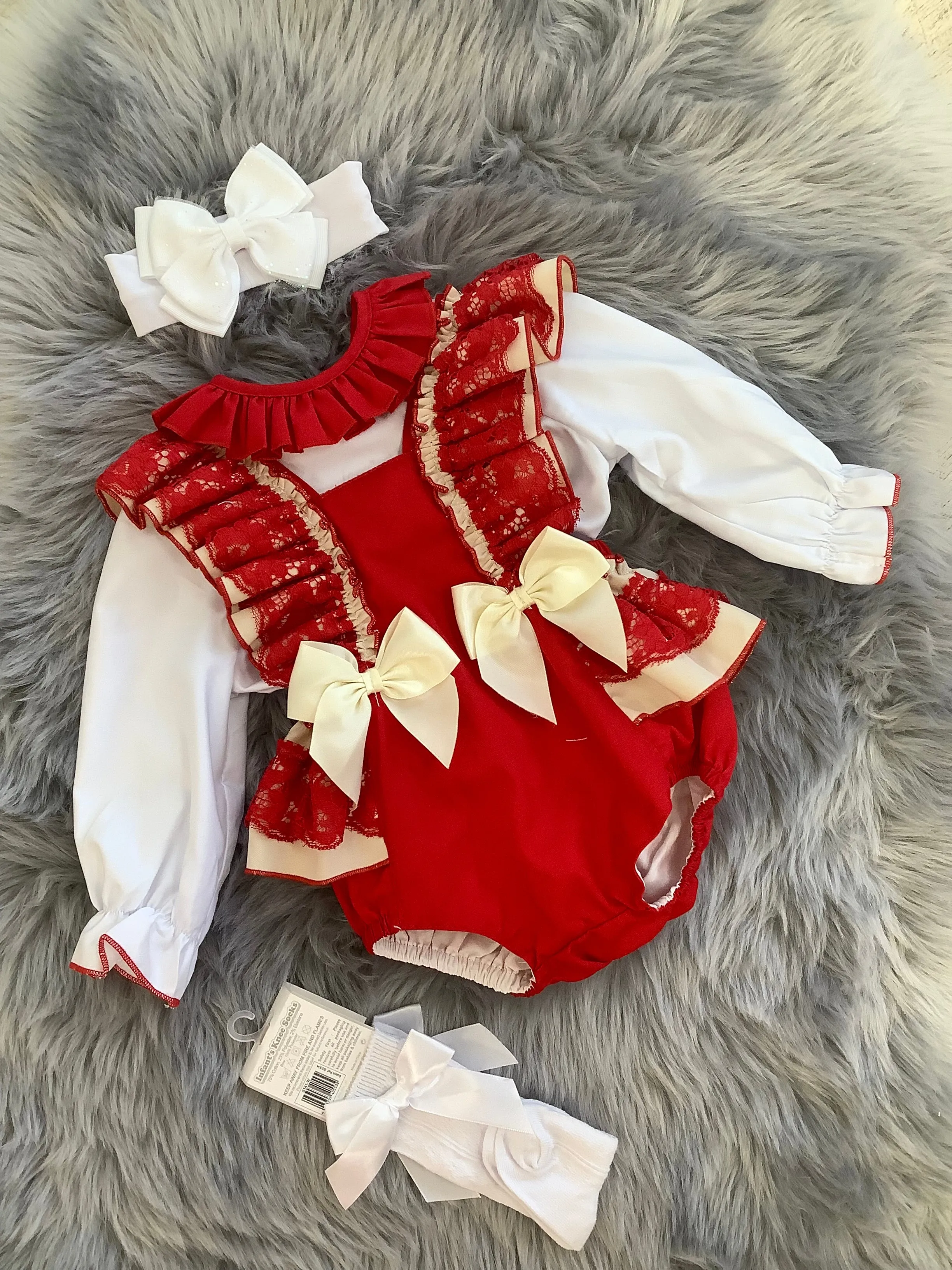 Wee Me Red Lace Romper 2 pc 2417 XMAS