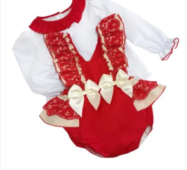 Wee Me Red Lace Romper 2 pc 2417 XMAS