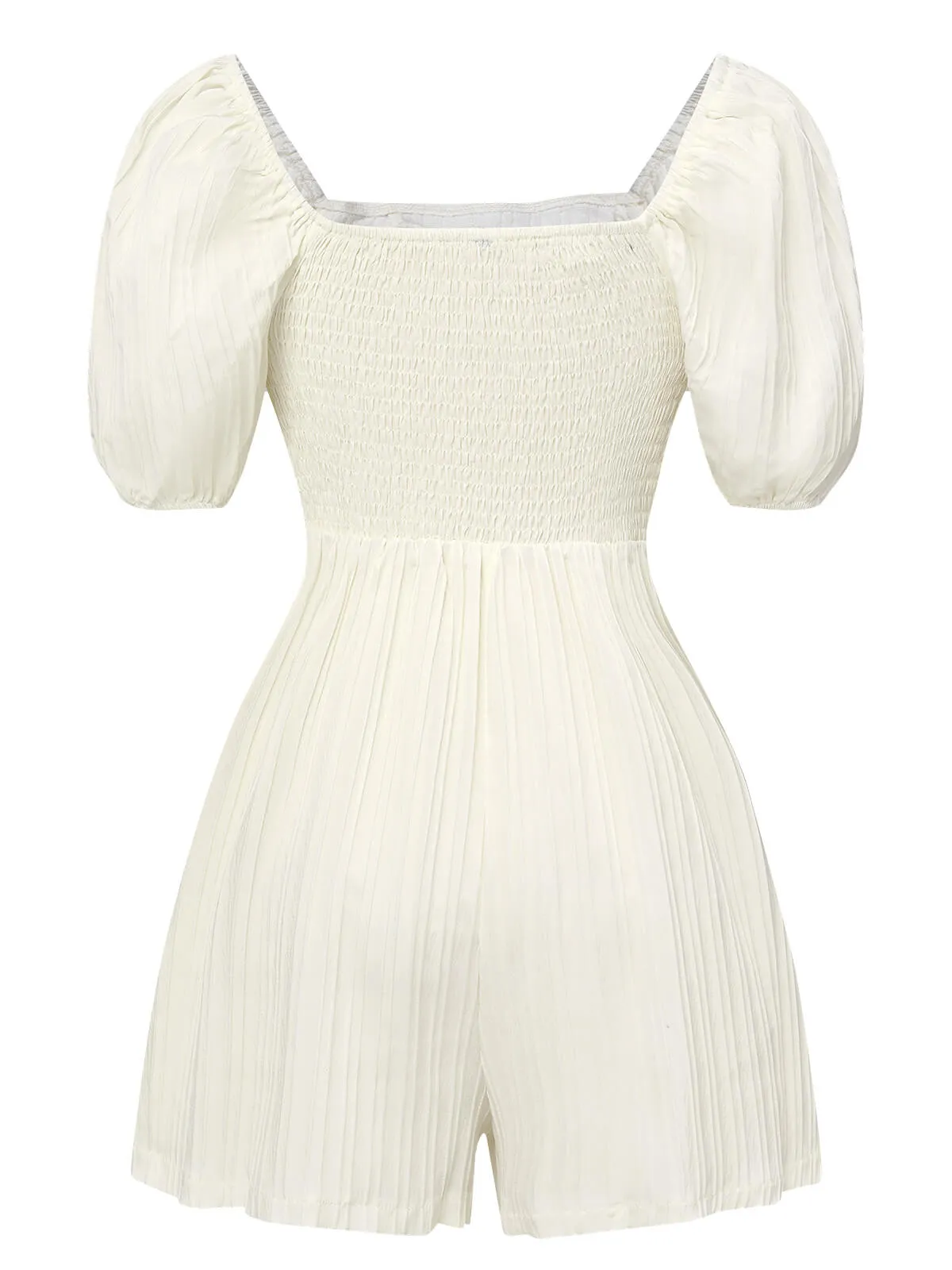 White 1960s Solid Puff Square Neck Romper