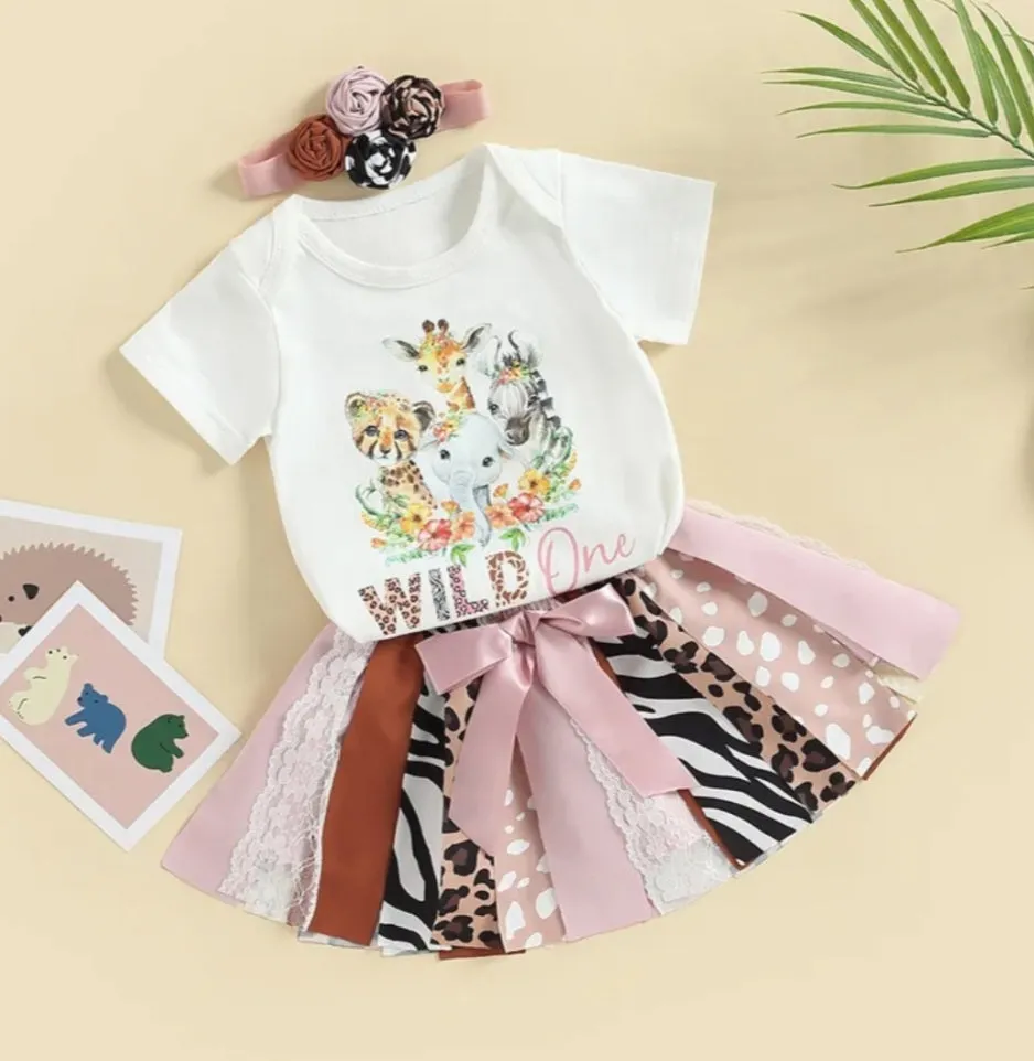 Wild One Birthday Romper, Animal Print Tutu and Headband #1000407