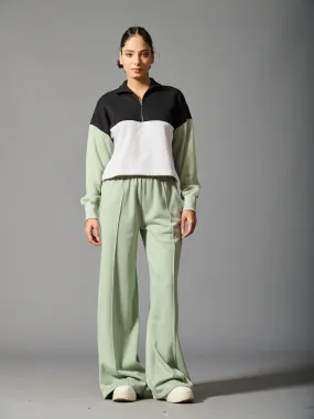 Willows Colourblock  Half Zipper With Flared Jogger Pants