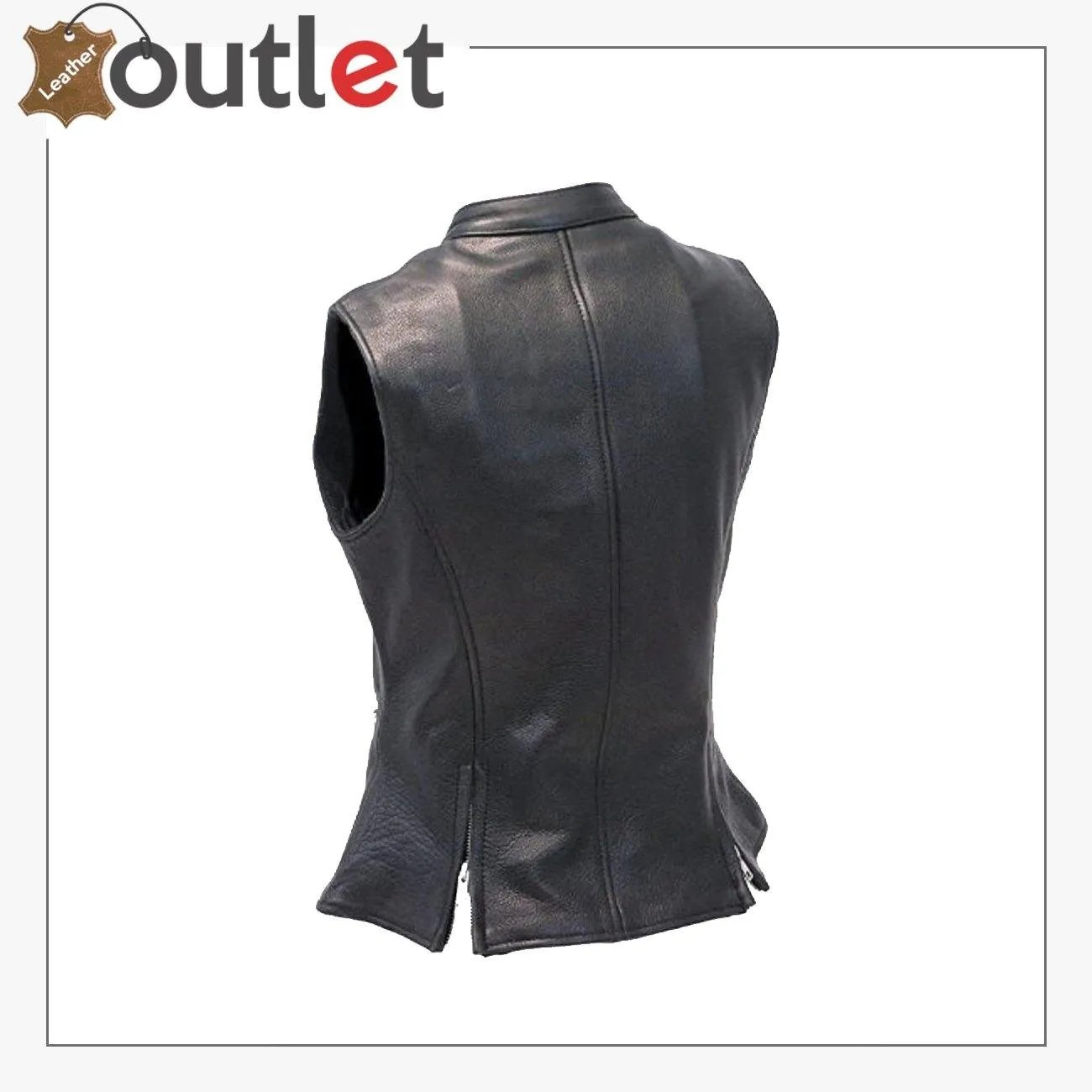 Women Black Zipper Genuine Lambskin Leather Vest