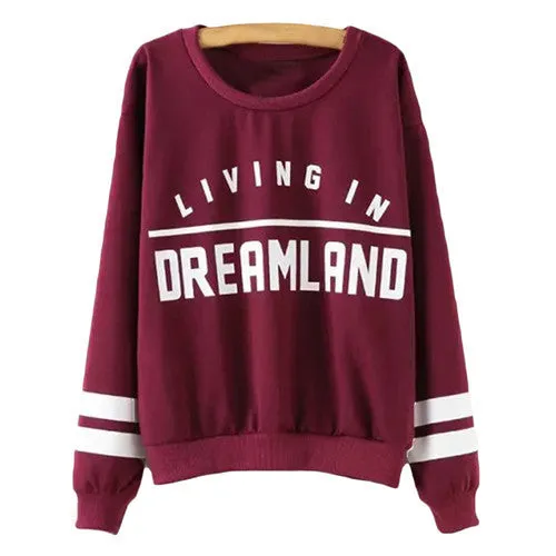 Women Clothing 2016 New Arrivals Casual Pullovers High Street Burgundy Round Neck Long Sleeve Letters Print Sweatshirt