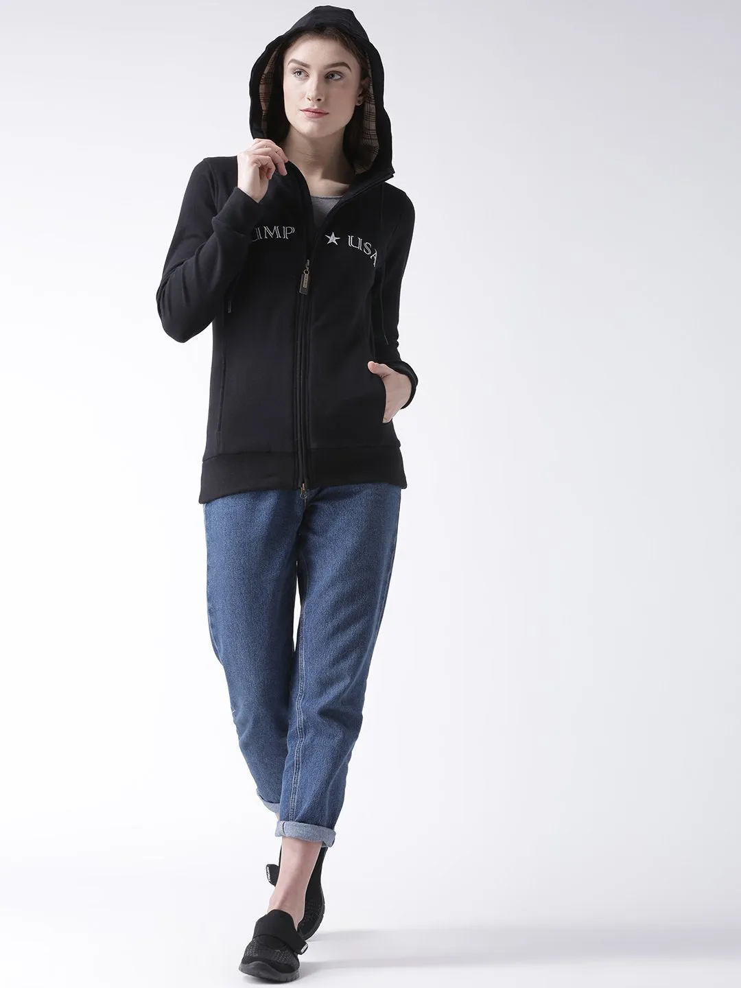 Women Cotton Casual Long Sleeve  Black Winter Sweatshirt