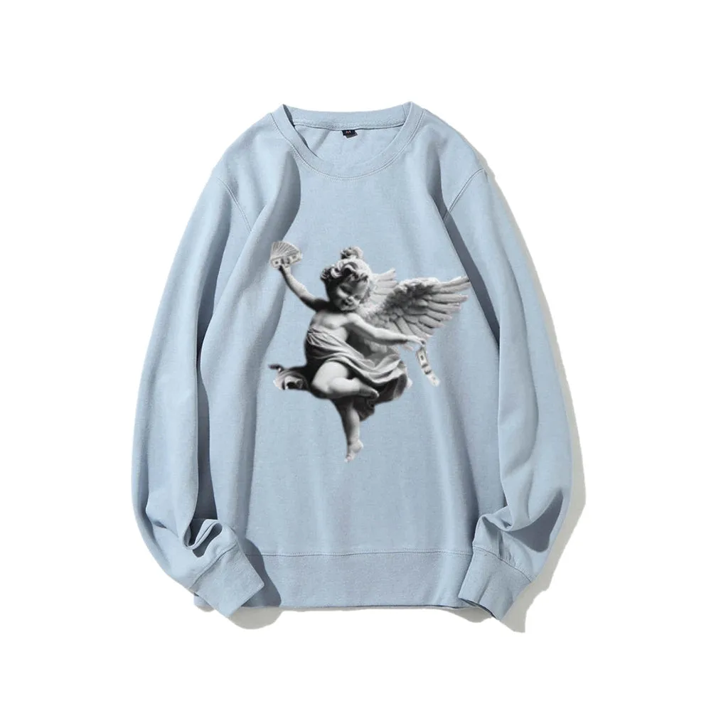 Women Vintage Money Angel Graphic Sweatshirts