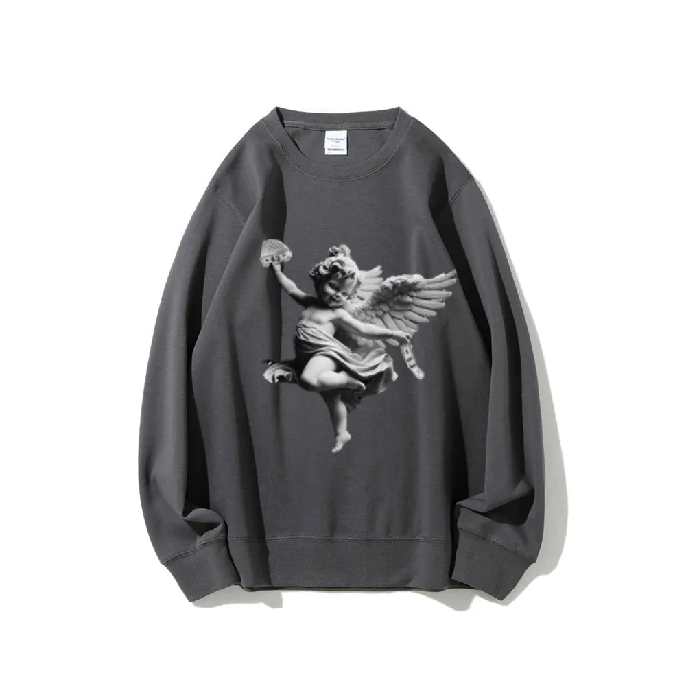 Women Vintage Money Angel Graphic Sweatshirts