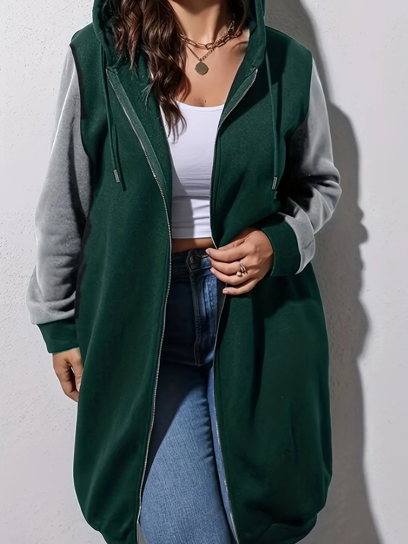 Womens Color Block Hoodie with Zip Up & Drawstring - Relaxed Fit, Long Sleeve, Drop Shoulder Style - Trendy Casual Clothing for Everyday Comfort