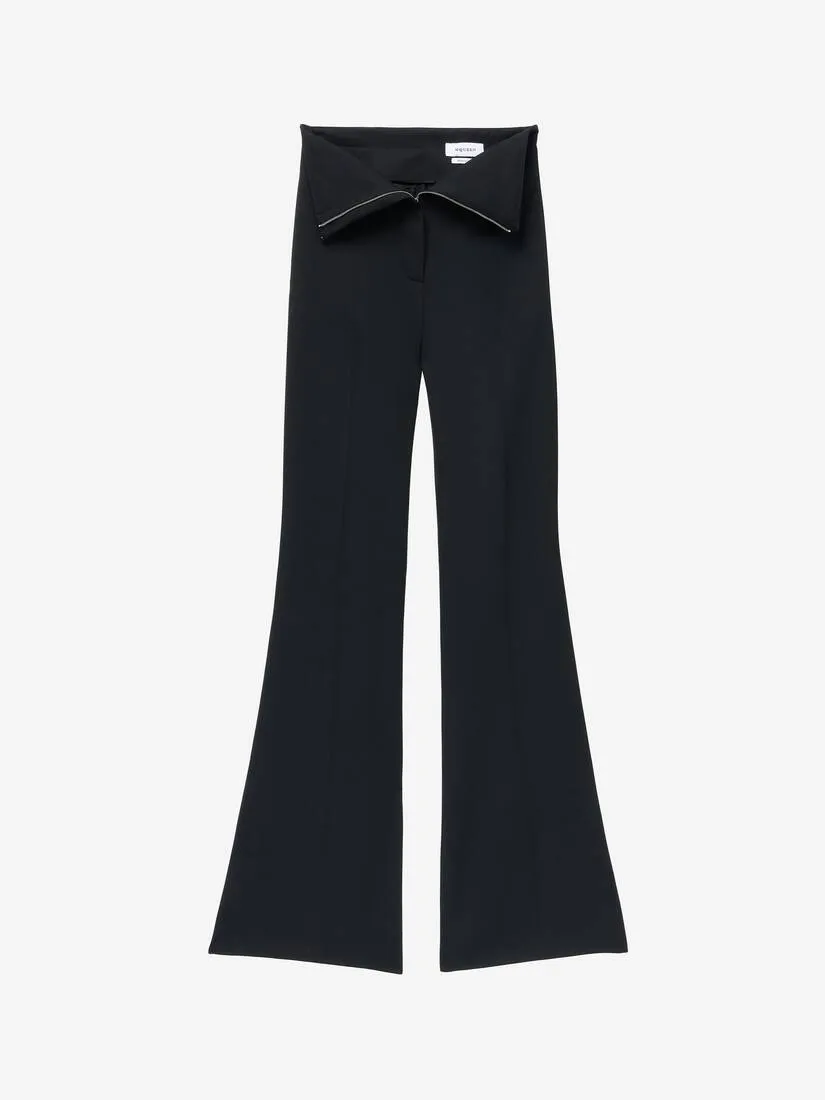 Women's Fold Over Waist Tailored Trousers In Black