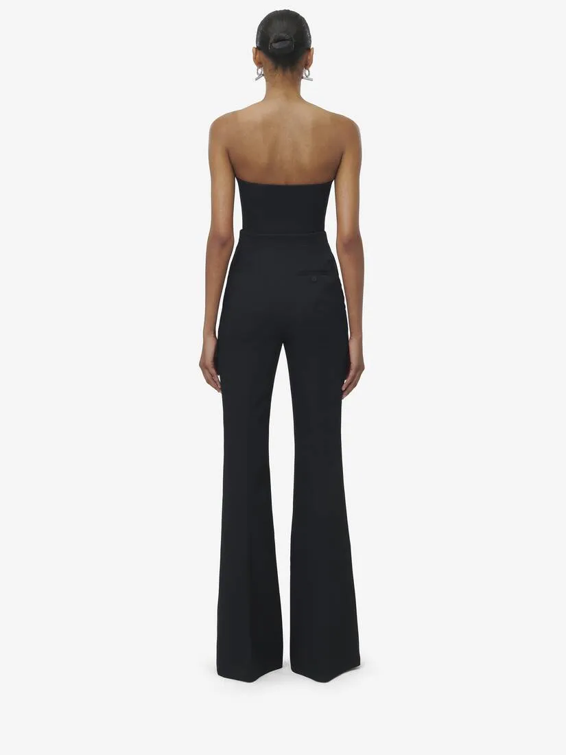 Women's Fold Over Waist Tailored Trousers In Black