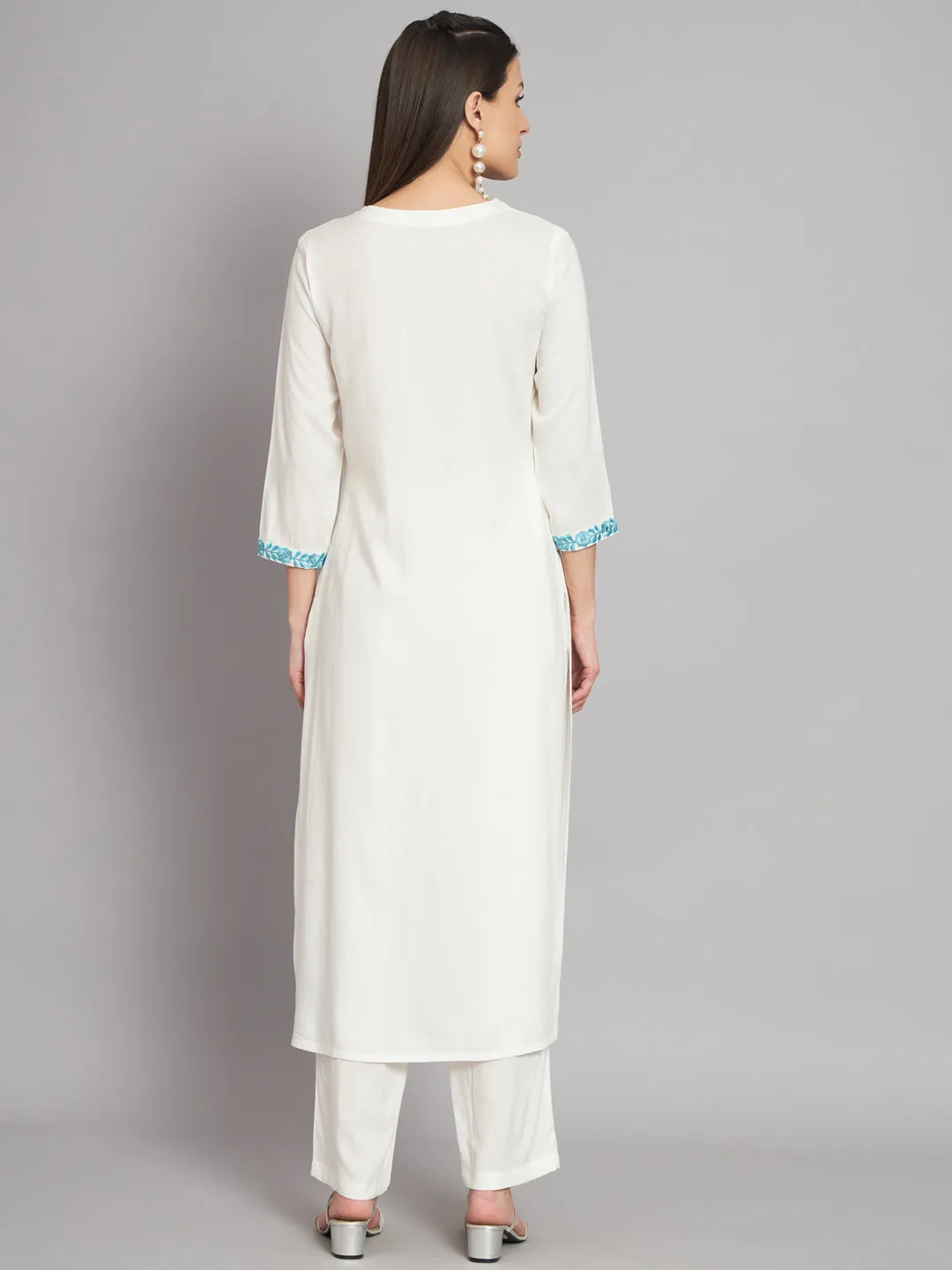 Women's Rayon White Straight Kurta and Palazzo