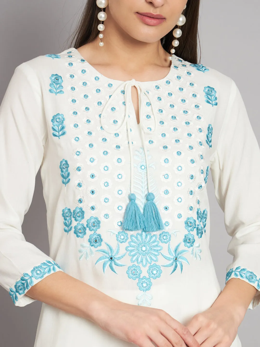 Women's Rayon White Straight Kurta and Palazzo