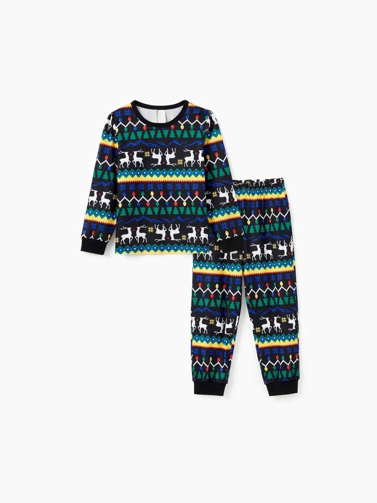 Xmas Light And Reindeer Pattern Family Matching Pajama Set