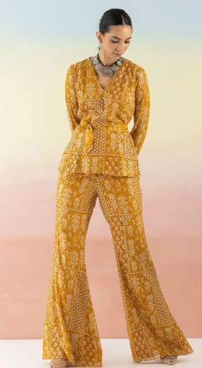 Yellow Printed Kurta With Flared Pants