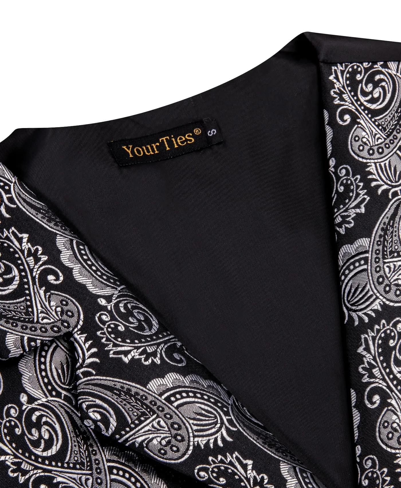 YourTies Black Silver Paisley Wedding Waistcoat Men's Vest Necktie Set