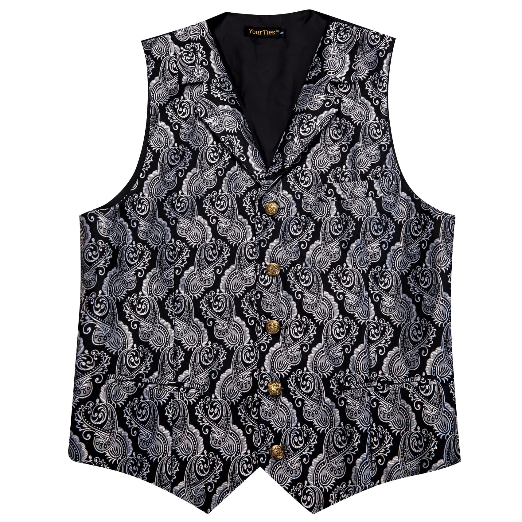 YourTies Black Silver Paisley Wedding Waistcoat Men's Vest Necktie Set