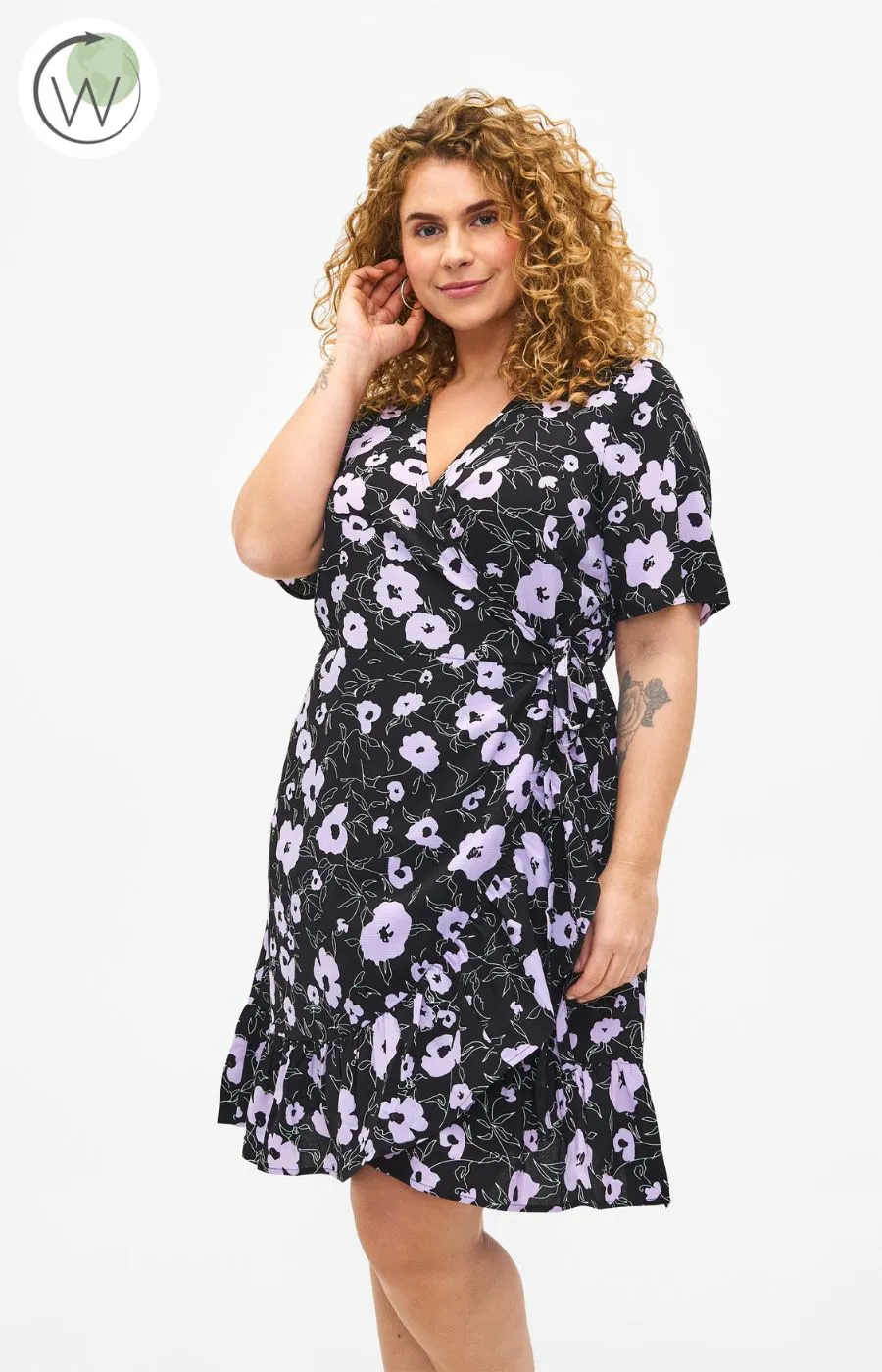 Zizzi Anni Black Floral Wrap Dress